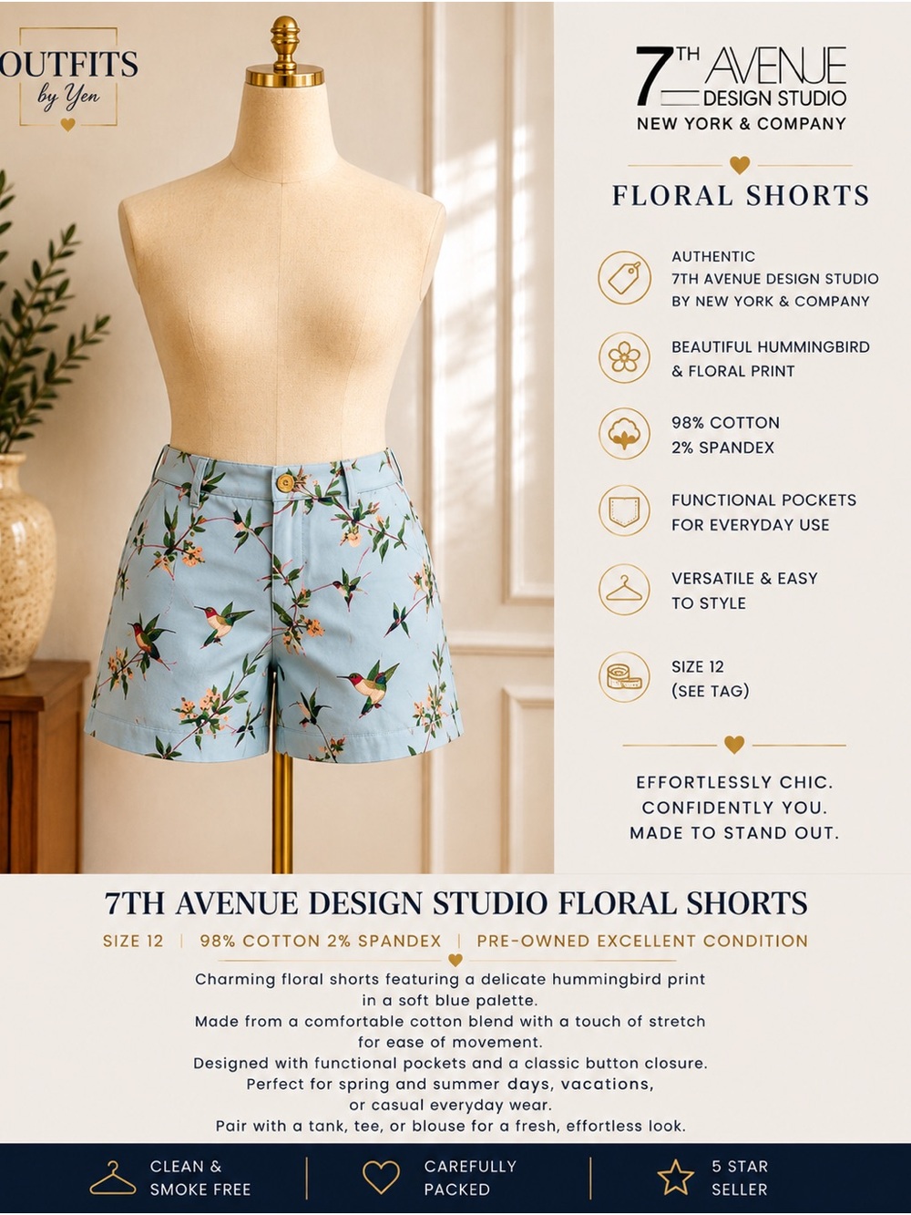 7th Avenue Design Studio High-Waist Floral Shorts - Light Blue